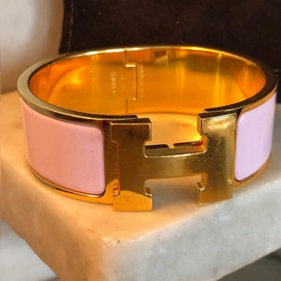 Hermès Thick Clic Clac H Bracelet PM Rose Candeur Gold Authentic - Picture 4 of 17